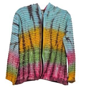 Rising International Boho Hippie Textured Rainbow TieDye‎ Festival Wear Hoodie M